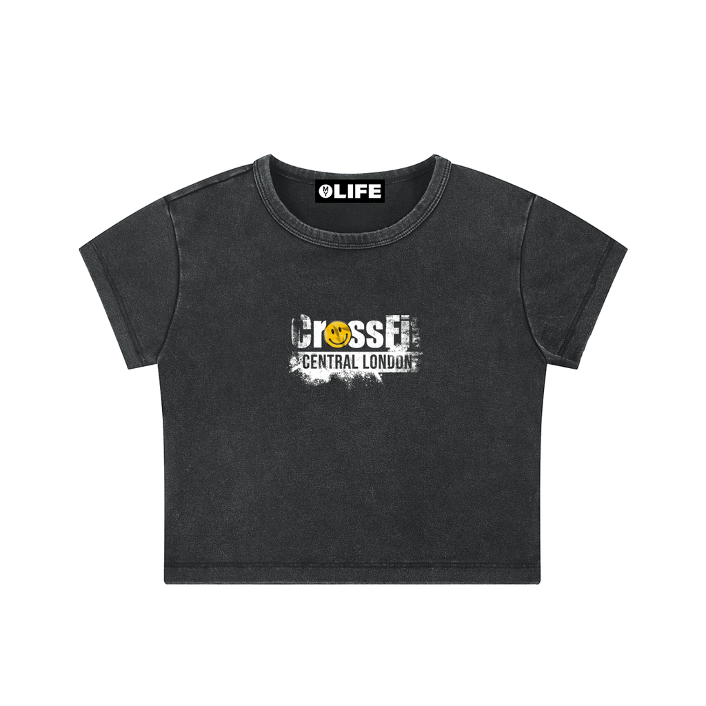 Women's Chalk logo Snow Washed Crop Top - Central London